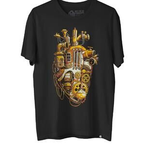 Into The AM Steampunk Mechanical Heart Shirt Men Large Black Cybernetic Tech Tee